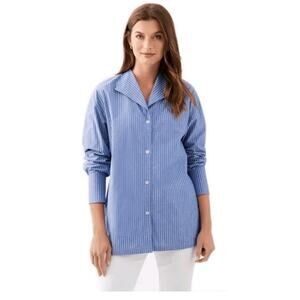 Martha Stewart Women's Button-Up Tunic Shirt 100% Cotton Stripe Sz L